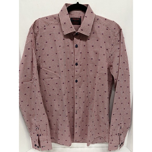Jared Lang Red Gingham Men's Button-Down Shirt Long Sleeve Slim-Fit Size‎ L - Picture 1 of 15